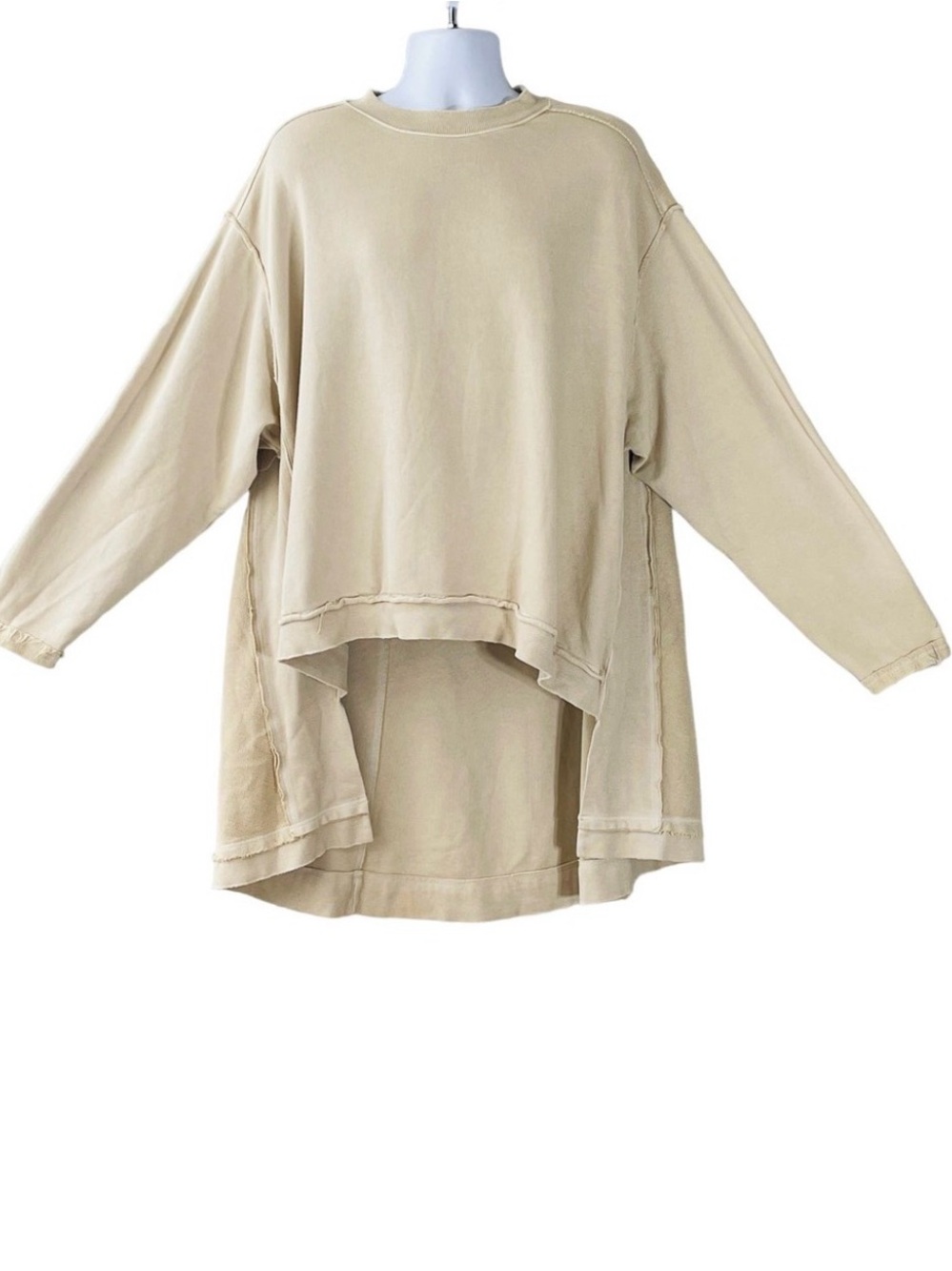 Free People Iggy Oversized High-Low Sweatshirt Cream Tan Size Medium - Picture 4 of 6